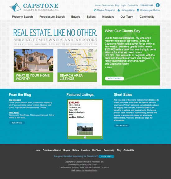 Custom WordPress real estate web design for Capstone Realty