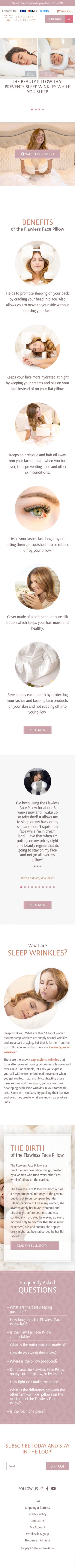 Mobile web design of Flawless Face Pillow