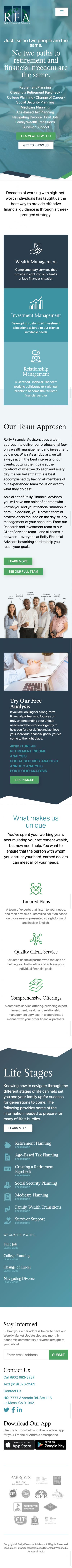 Mobile web design of Reilly Financial Advisors