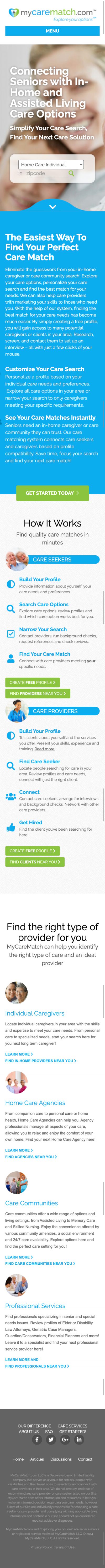 Mobile web design of MyCareMatch