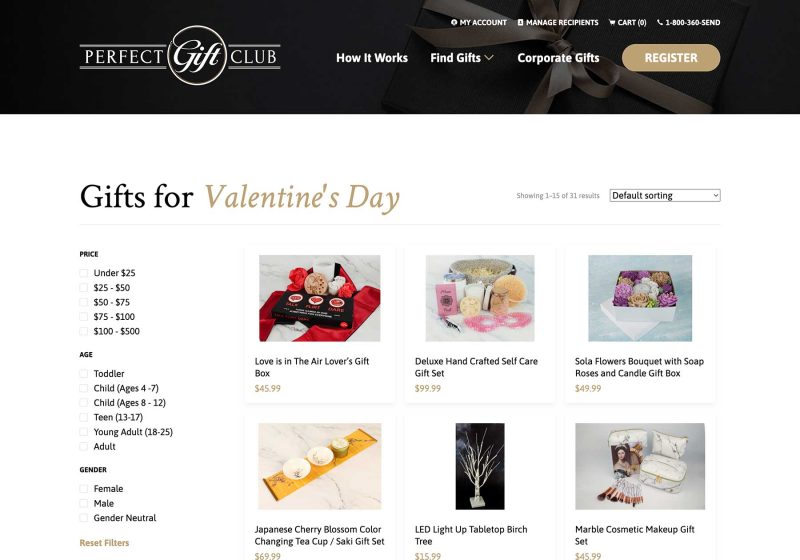 Image of Perfect Gift Club custom web design