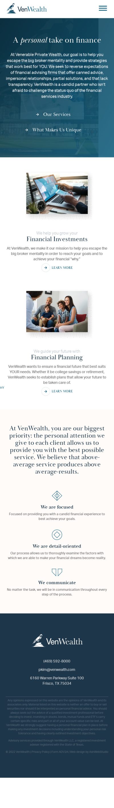 Mobile web design of VenWealth